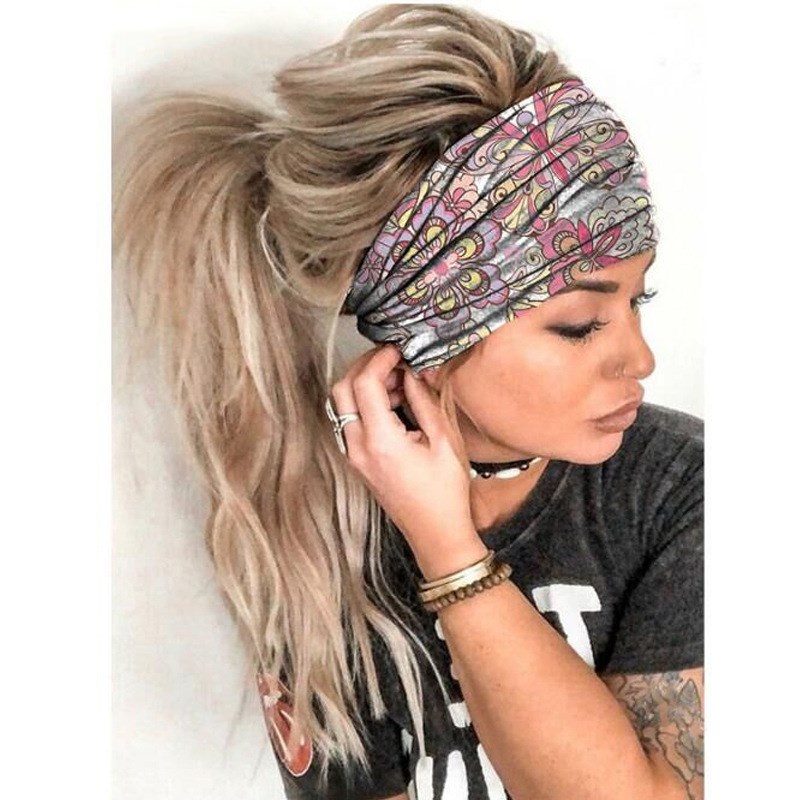 New Women's Striped Floral Sun Moon Star Yoga Sports Wide Headband