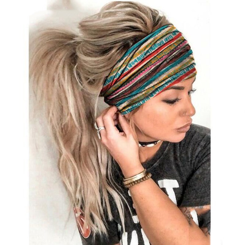 New Women's Striped Floral Sun Moon Star Yoga Sports Wide Headband