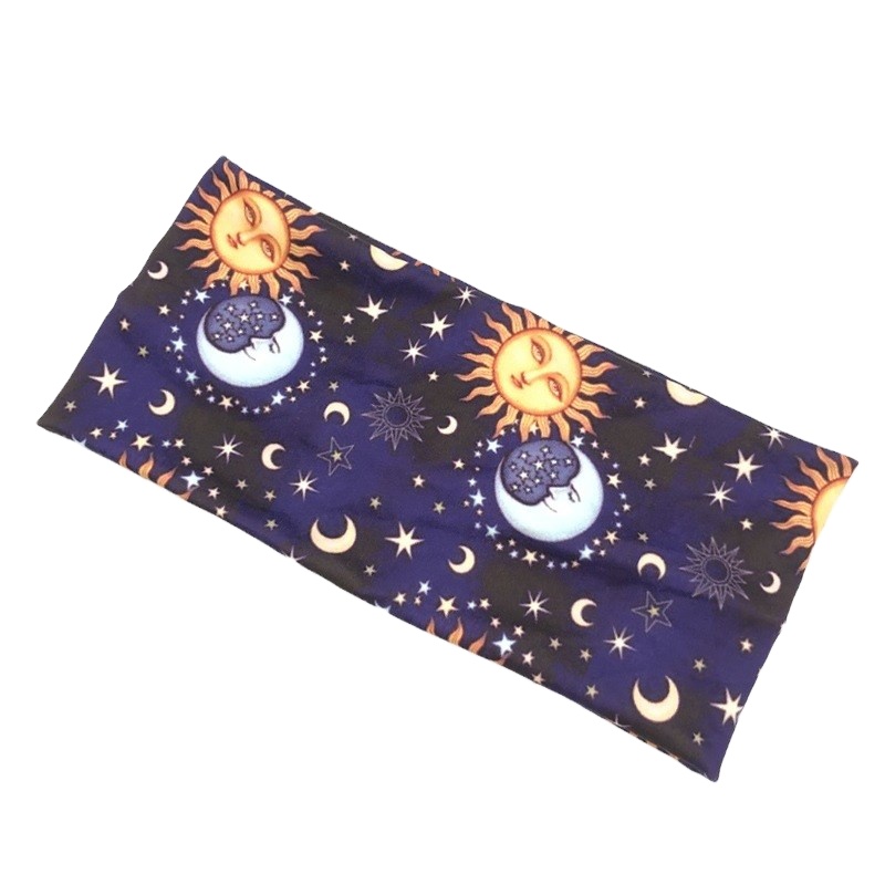 New Women's Striped Floral Sun Moon Star Yoga Sports Wide Headband