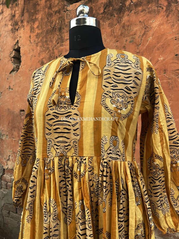 New Women's Handmade Summer Dress Tiger Block Print Long Dress Boho Hippie Style Dress Midi Wrap Dressing Gown