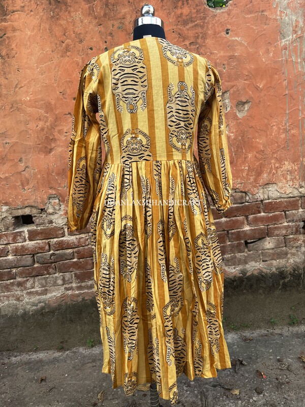 New Women's Handmade Summer Dress Tiger Block Print Long Dress Boho Hippie Style Dress Midi Wrap Dressing Gown