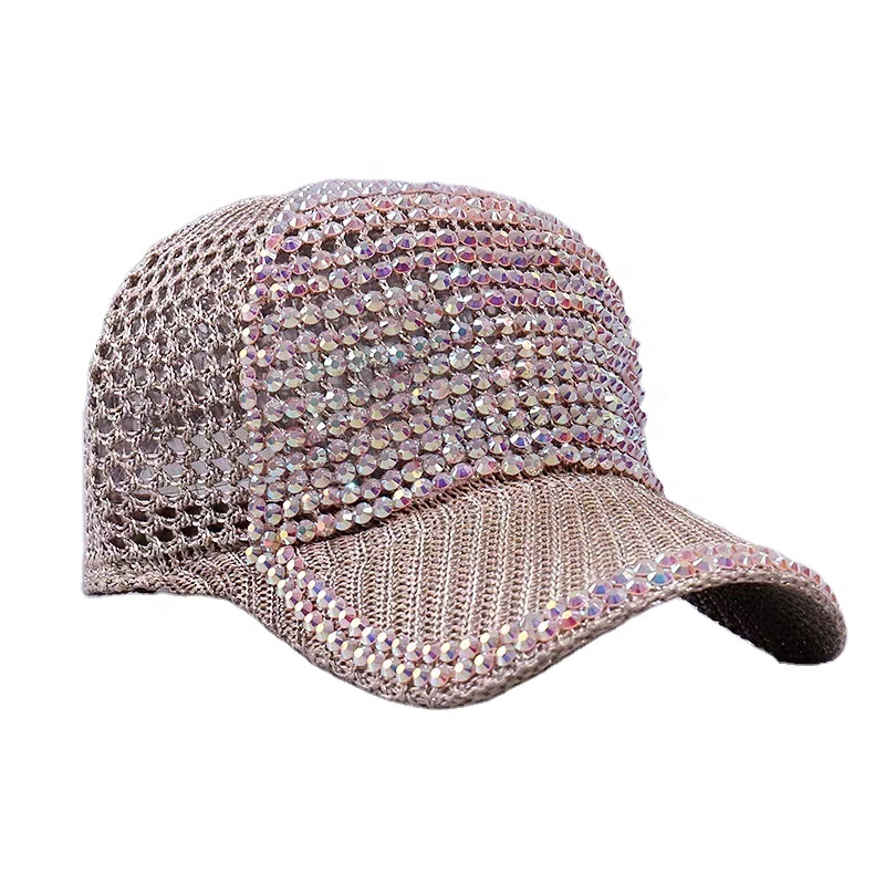 Women Summer Outdoor Hollow Out Sun Sunshade Gorras Crystal Trucker Hats Diamond Sports Breathe Rhinestone Baseball Caps