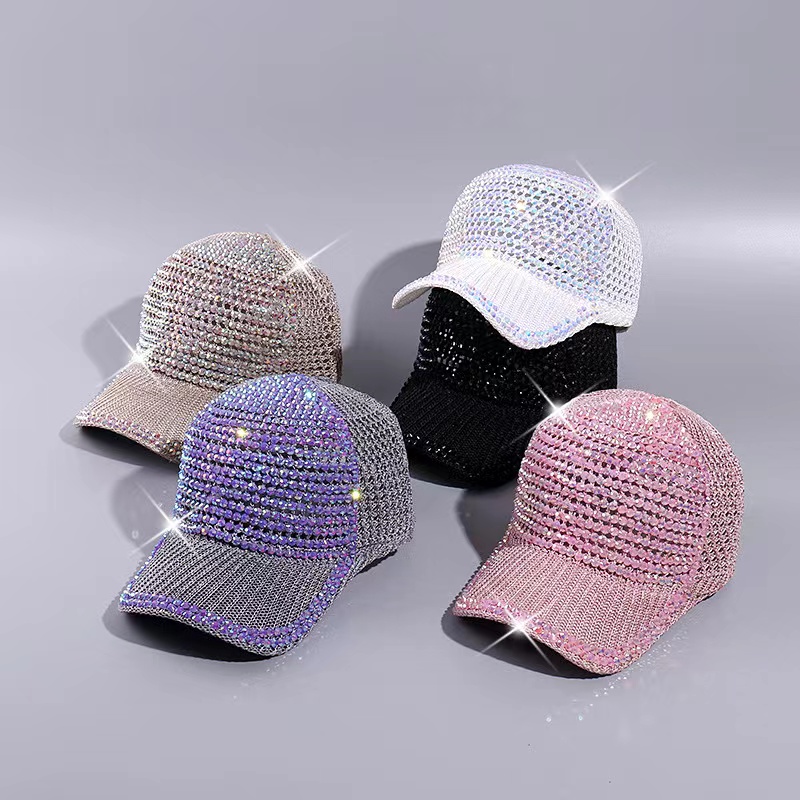 Women Summer Outdoor Hollow Out Sun Sunshade Gorras Crystal Trucker Hats Diamond Sports Breathe Rhinestone Baseball Caps