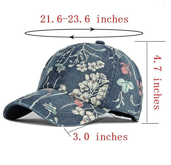 New fashion High Quality washed jeans outdoor sports adjustable  printed baseball-caps denim baseball cap wome
