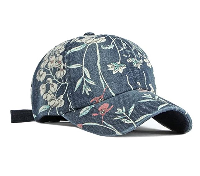 New fashion High Quality washed jeans outdoor sports adjustable  printed baseball-caps denim baseball cap wome