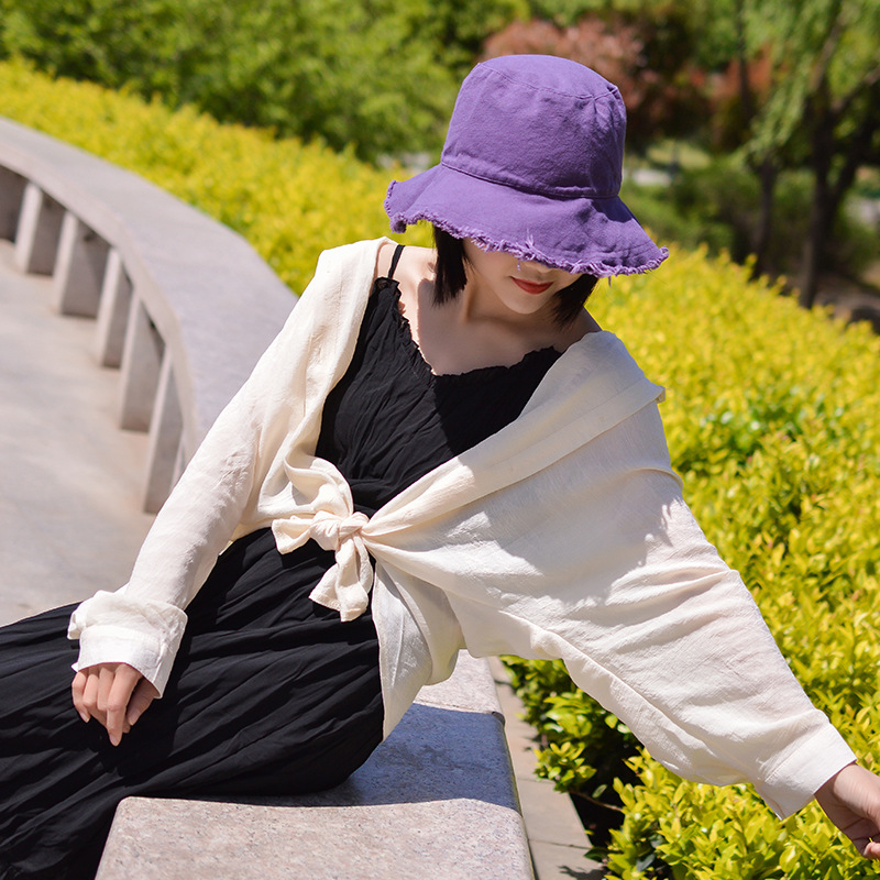Burrs Brim Organic Cotton Bucket Hats Girls Vintage Denim Fisherman Trendy Bucket Hat Wom