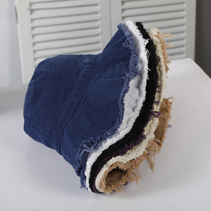 Burrs Brim Organic Cotton Bucket Hats Girls Vintage Denim Fisherman Trendy Bucket Hat Wom