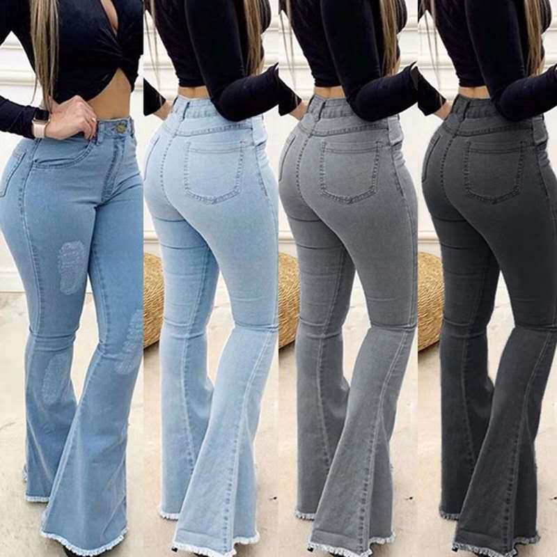 High Waist Ladies Jeans Trouser Plus Size Flared Denim Jeans Women Wide Leg Women'S Jeans