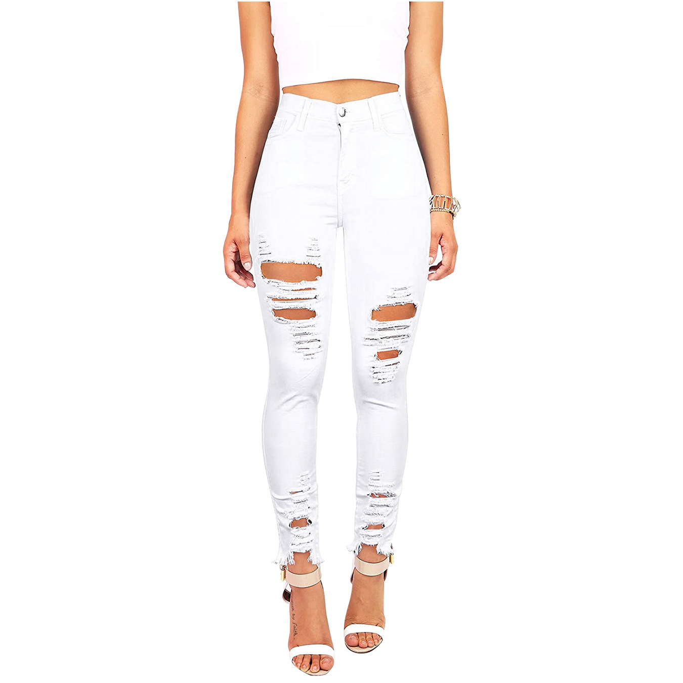 Street Wear Fashion Ripped Women Denim Jeans Slim Fit Design High Stretch Ladies Denim Pants Skinny Jeans For Women