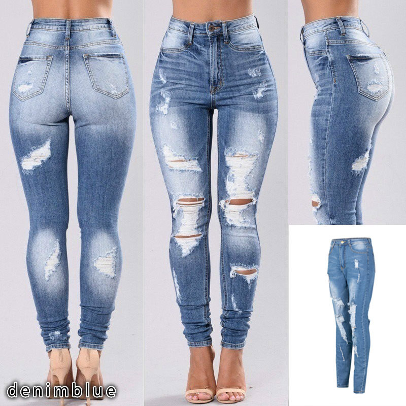 Hot sale new styles women's clothing hole bodysuit elastic force jeans for women  styles