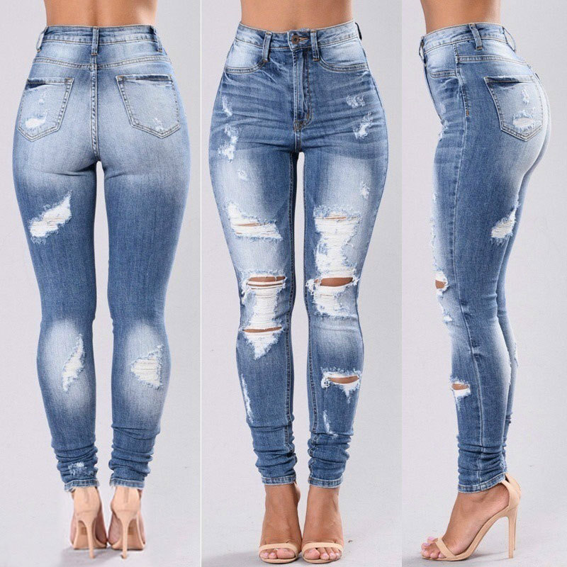 Hot sale new styles women's clothing hole bodysuit elastic force jeans for women  styles