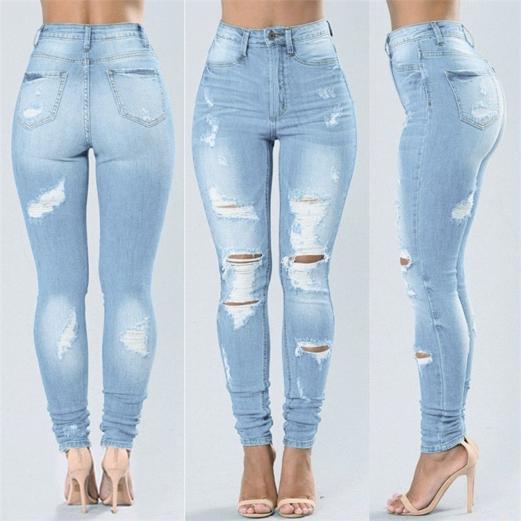 Hot sale new styles women's clothing hole bodysuit elastic force jeans for women  styles