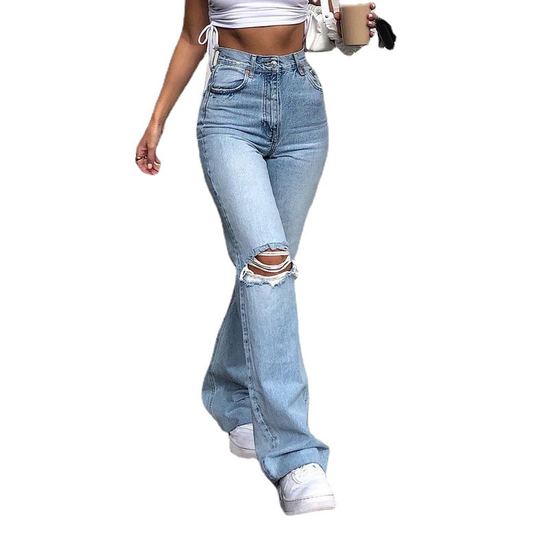 Casual High Waist Classic Trousers Ripped Pants Denim Women Jeans baggy fit boyfriend women's jeans