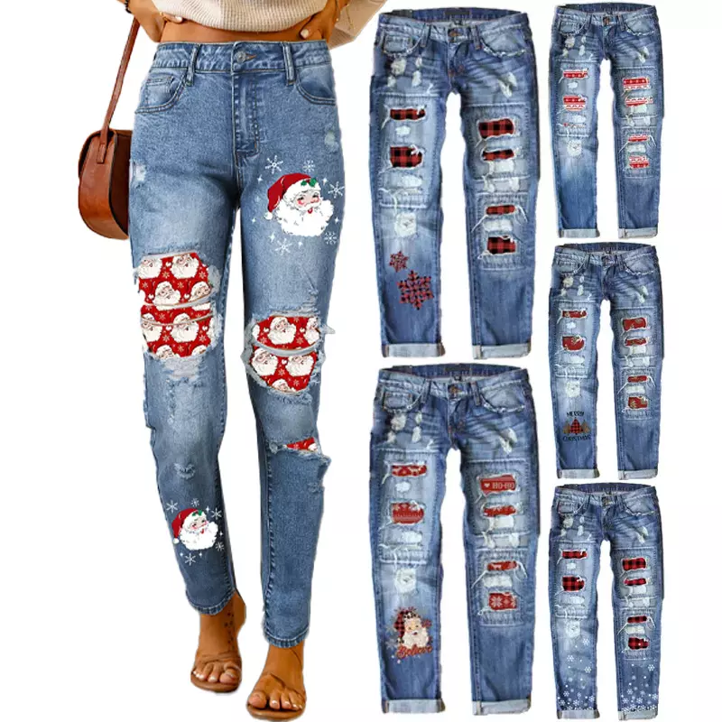 Casual High Waist Classic Trousers Ripped Pants Denim Women Jeans baggy fit boyfriend women's jeans