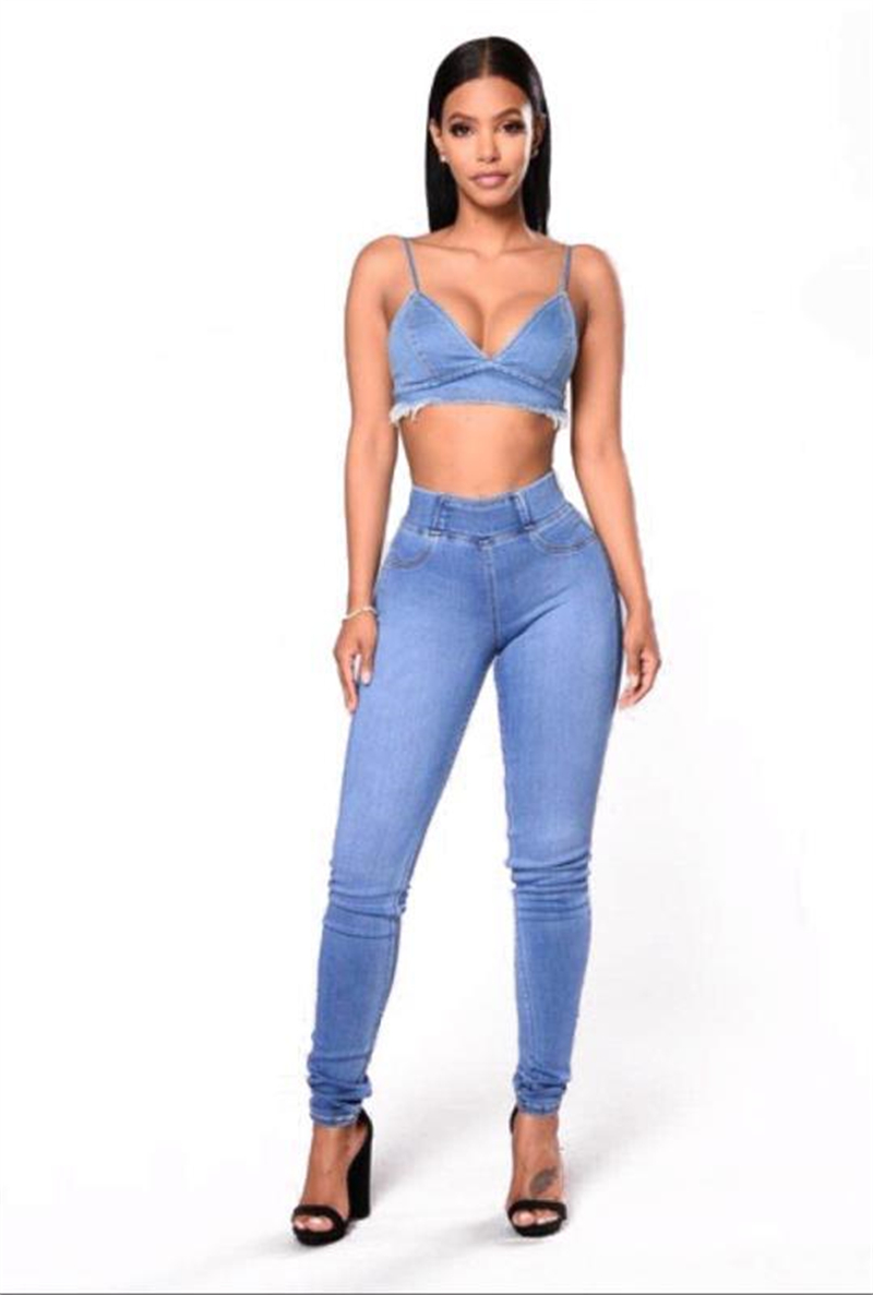 Hot Selling Elastic High Waist Jeans Slim Fit Skinny Denim Pants Plus Size Women's Jeans