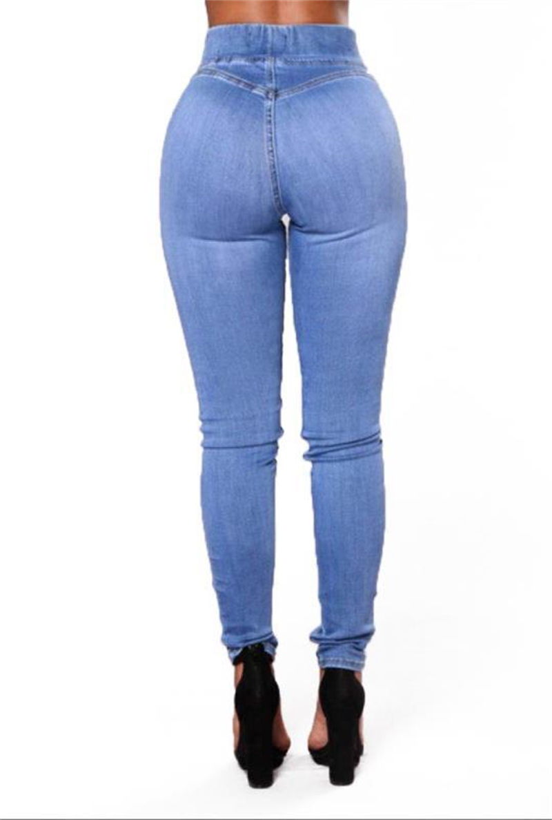 Hot Selling Elastic High Waist Jeans Slim Fit Skinny Denim Pants Plus Size Women's Jeans
