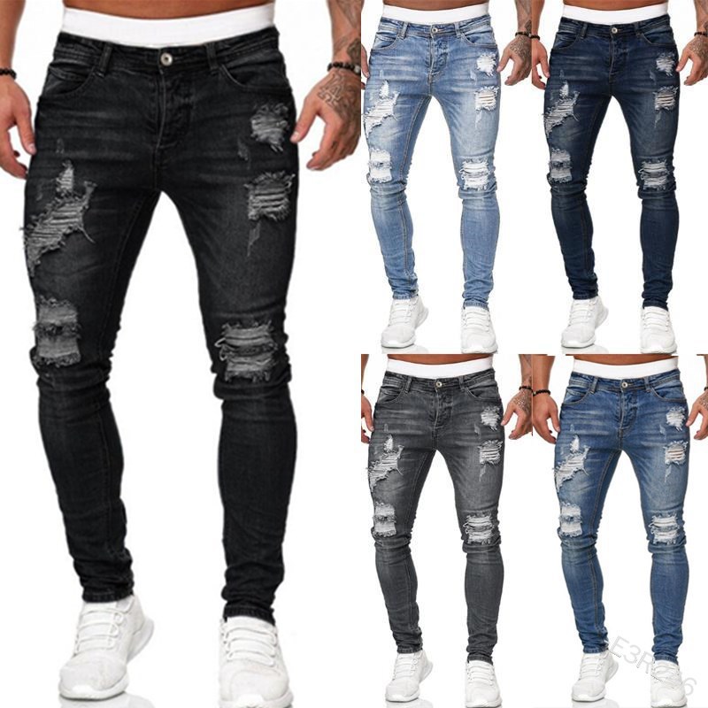 denim jeans men,distressed fashion style New Jogger jean pants,high stretch plus size men jeans