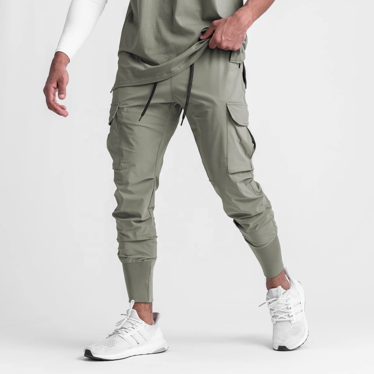 Fashion New Arrival Skinny Drawstring work Cargo Pants Multi Pockets Casual Sweat Trousers black cargo pants for men