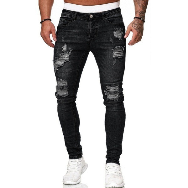 denim jeans men,distressed fashion style New Jogger jean pants,high stretch plus size men jeans