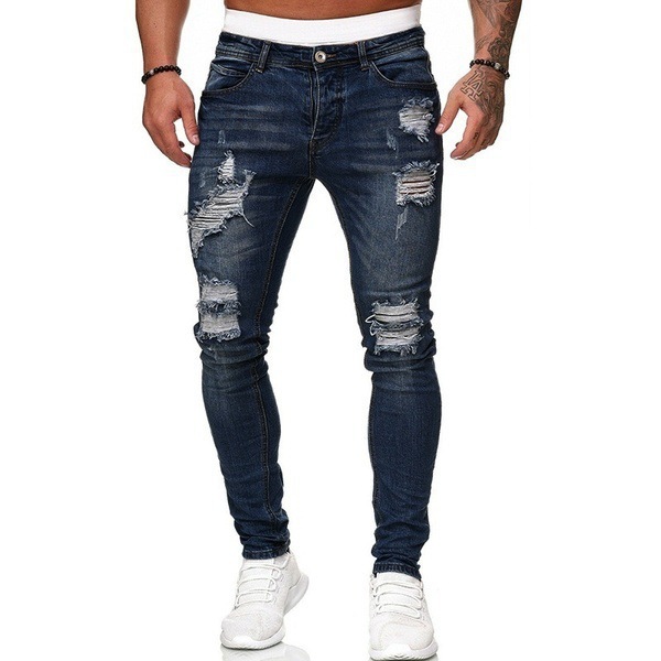 denim jeans men,distressed fashion style New Jogger jean pants,high stretch plus size men jeans