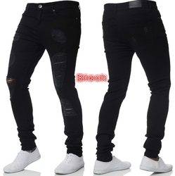 New Fashion Men's Pencil Pants Jeans Cool Man Hole Washed Beggar Distressed Slim Denim Trousers