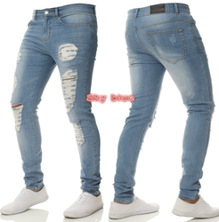 New Fashion Men's Pencil Pants Jeans Cool Man Hole Washed Beggar Distressed Slim Denim Trousers