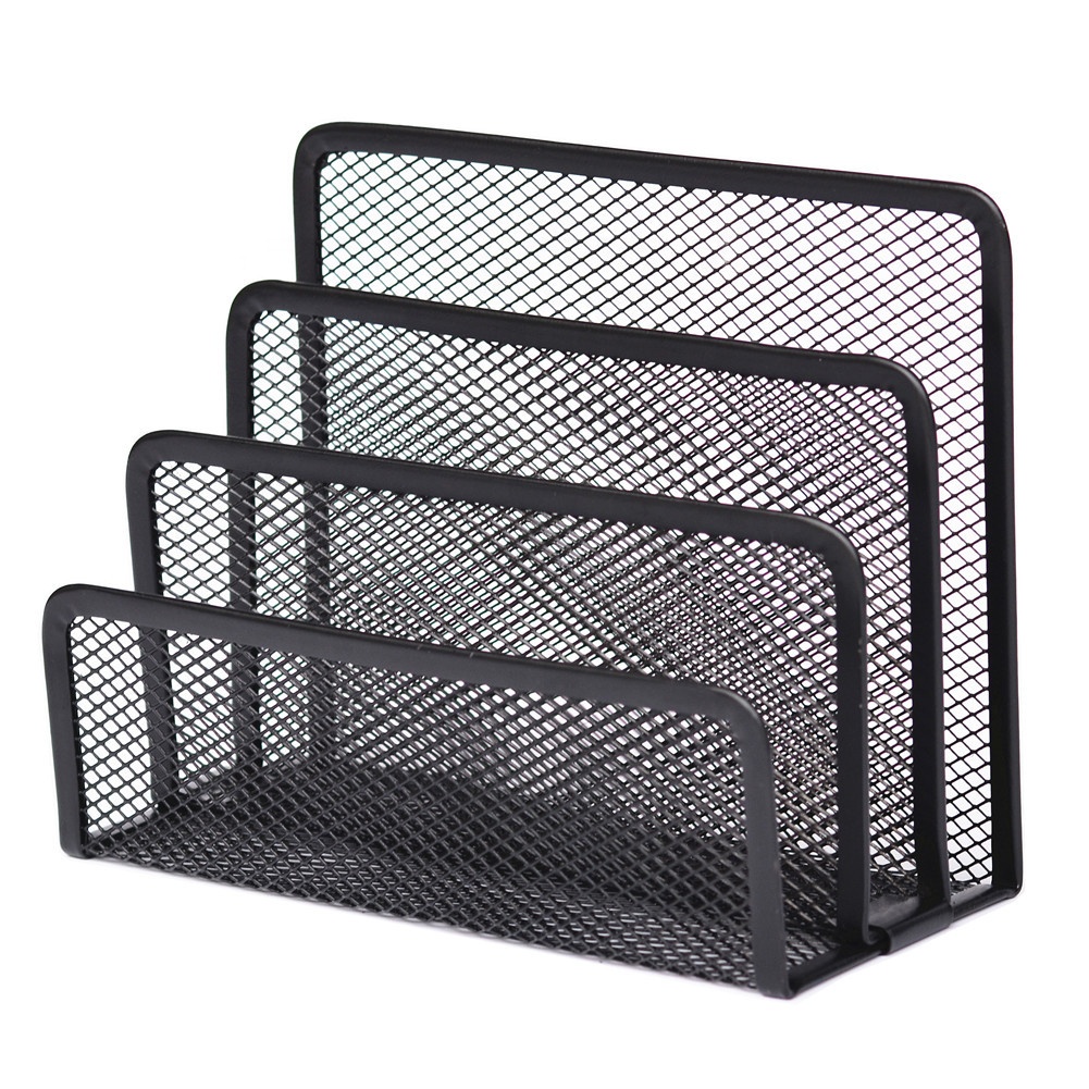 Black office stationery metal mesh letter holder