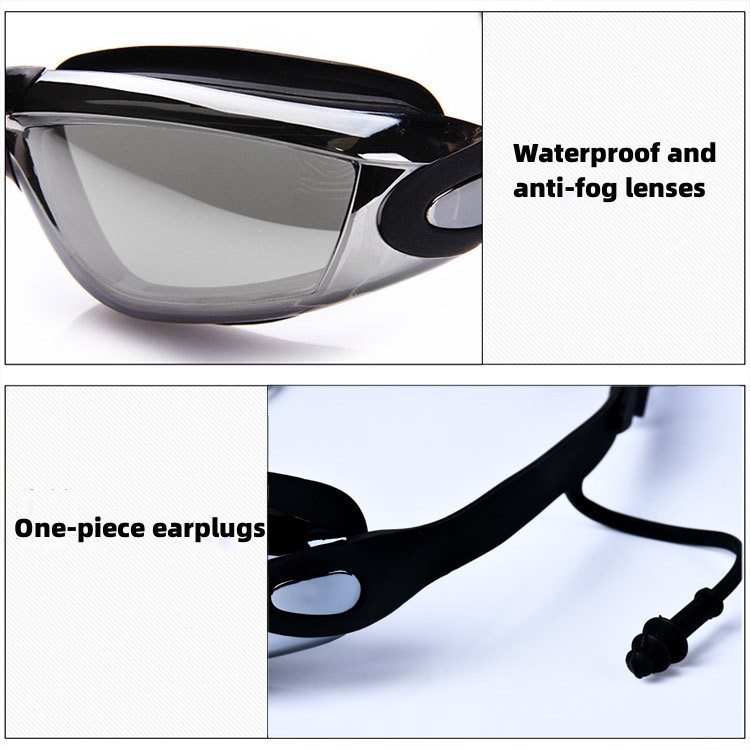 Goggles earplugs HD waterproof and anti-fog large frame electroplating goggles for men and women
