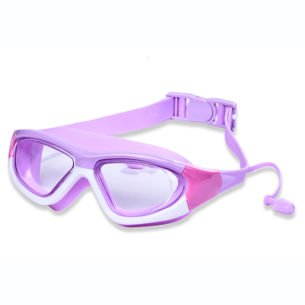 Hd children's swim goggles anti-fog large frame goggles comfortable silicone ear plugs