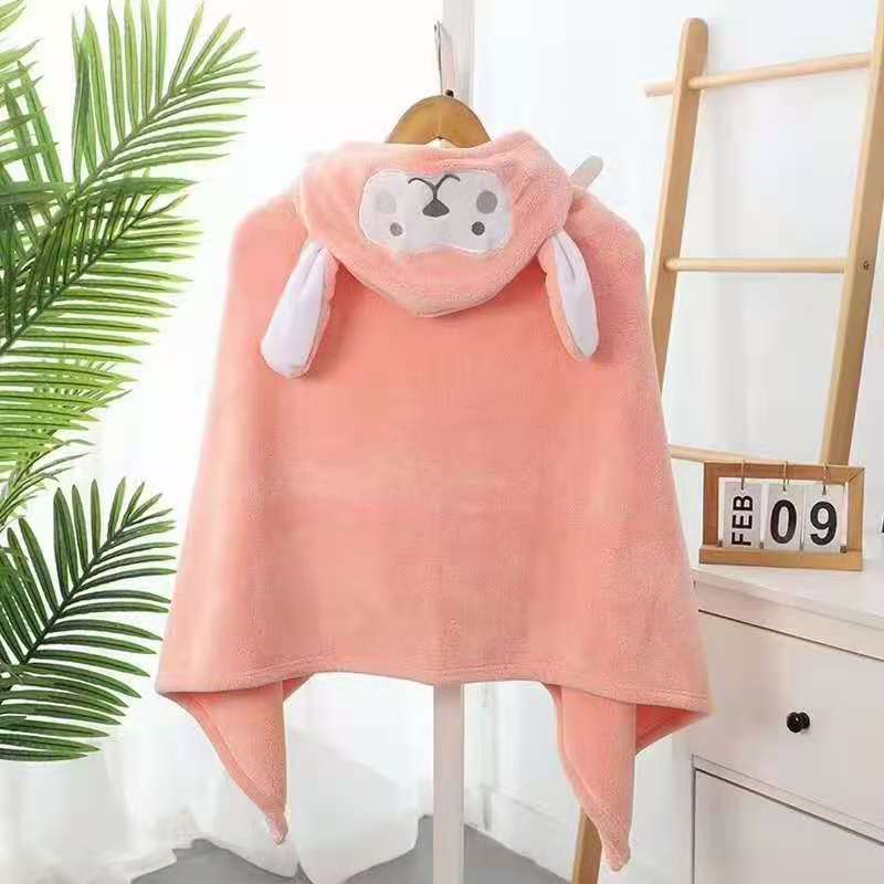 Children's bathrobe Baby bath towel cape coral velvet baby cartoon hat absorbent quick dry