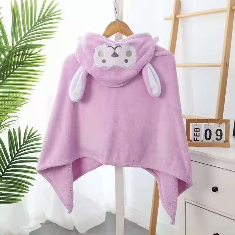 Children's bathrobe Baby bath towel cape coral velvet baby cartoon hat absorbent quick dry