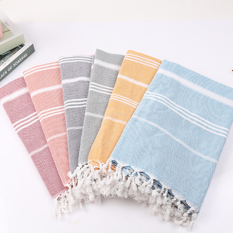 Cotton non-stick sand beach towel Adult outdoor shawl striped sauna towel
