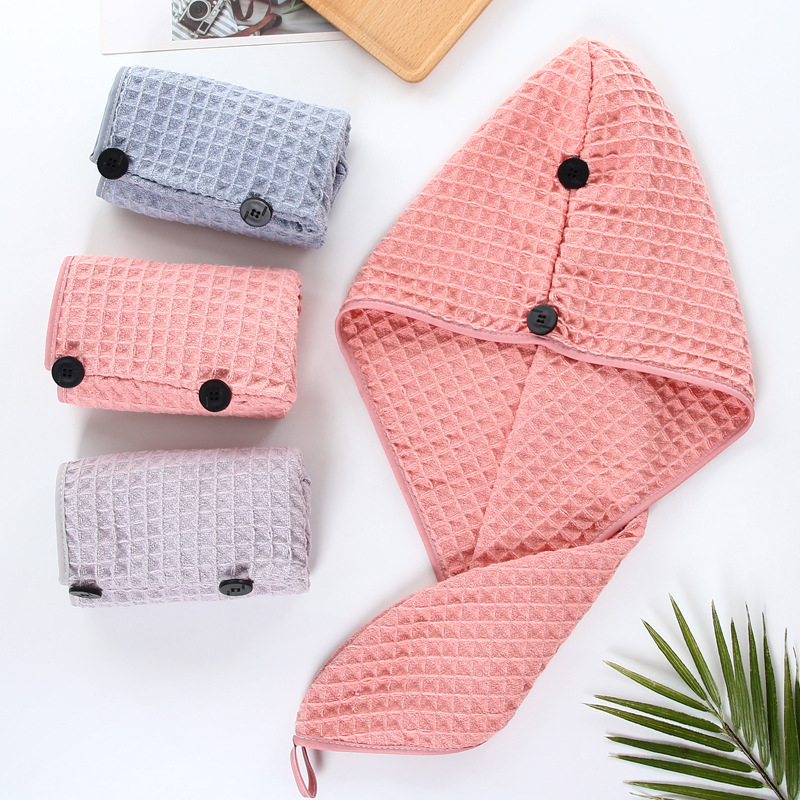 Waffle dry hat Long hat Soft wash water not easy to remove hair scarf towel