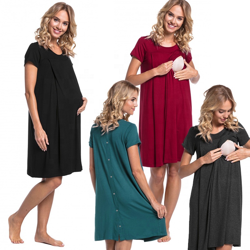 Pregnant women delivery hospital dress short sleeve on both sides of the hidden opening nursing clothing