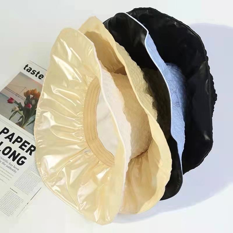 New Style Seersucker Big Brim Bucket Hat For Women Color Plastic Beach Sun Hat Convenient And Foldable