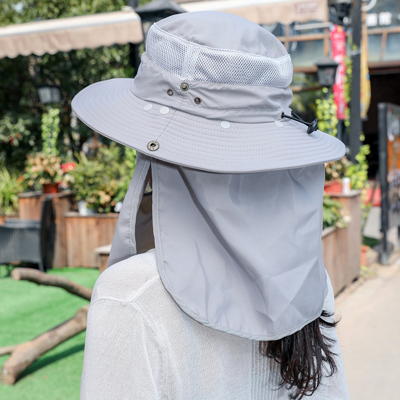 Outdoor 2 IN 1 UV Protection Mesh Bucket Hat For Women Men Wide Brim Breathable Fishing Hiking Sun Hat With Neck Flap