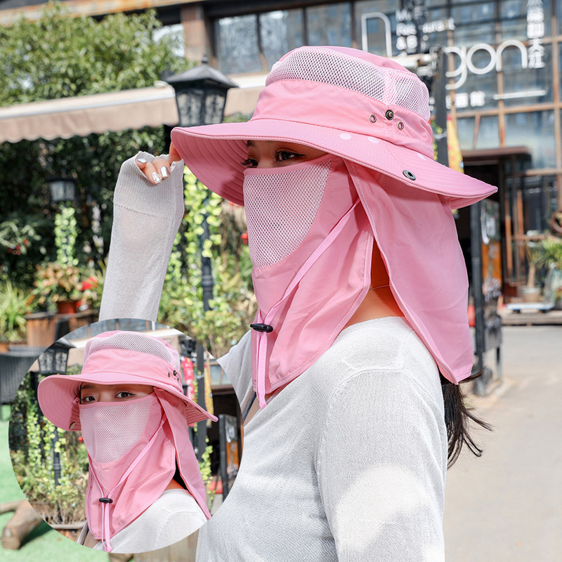 Outdoor 2 IN 1 UV Protection Mesh Bucket Hat For Women Men Wide Brim Breathable Fishing Hiking Sun Hat With Neck Flap