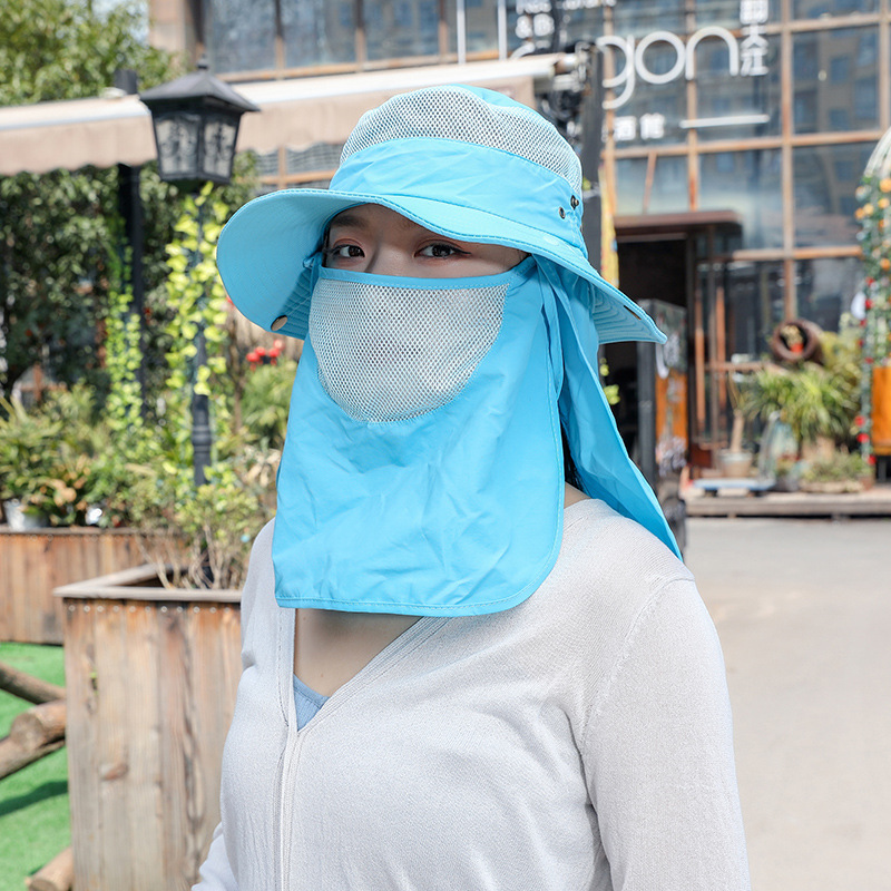 Outdoor 2 IN 1 UV Protection Mesh Bucket Hat For Women Men Wide Brim Breathable Fishing Hiking Sun Hat With Neck Flap