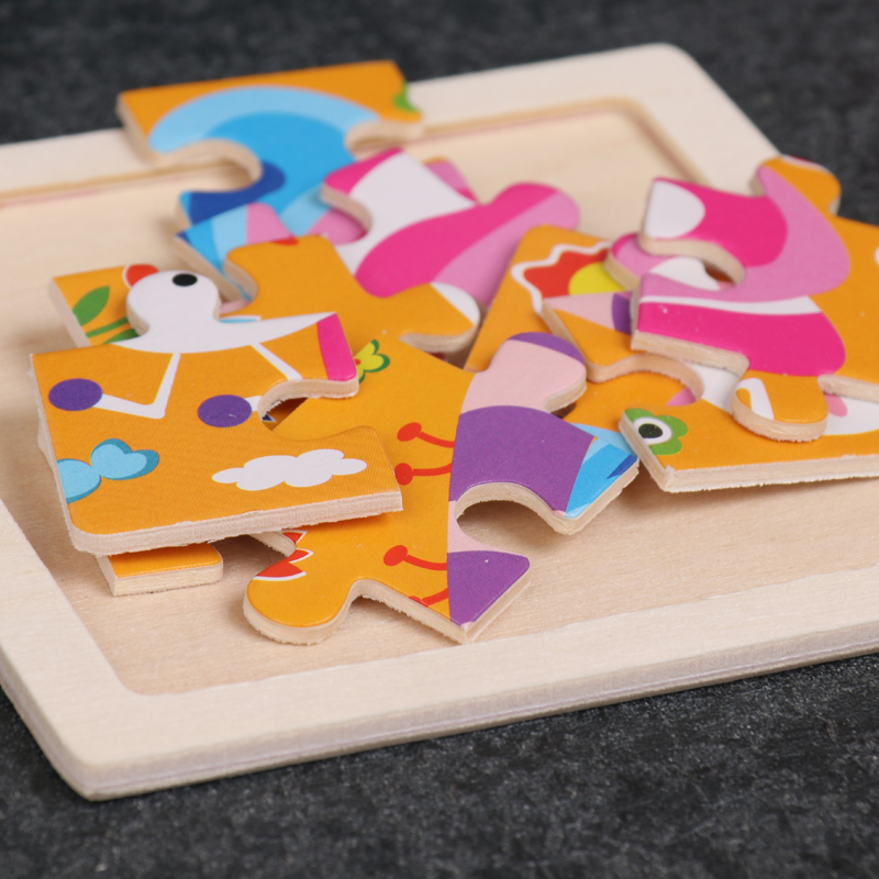 Children's wooden puzzle animal puzzle game for early childhood children learning toys 6 sets random