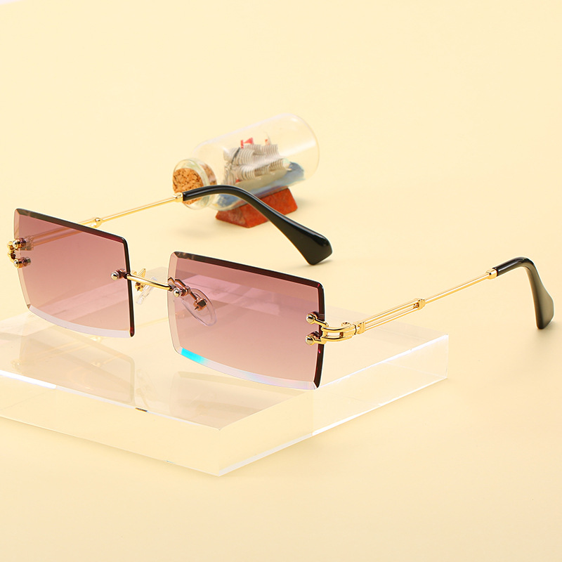 Sunglasses Rimless Square sunglasses with cut edge Fashion small glasses sunglasses