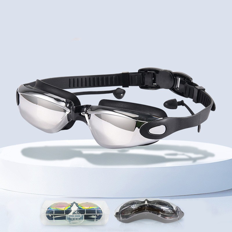 Hd swimming goggles Adult anti-fog electroplated swimming goggles men's and women's silicone