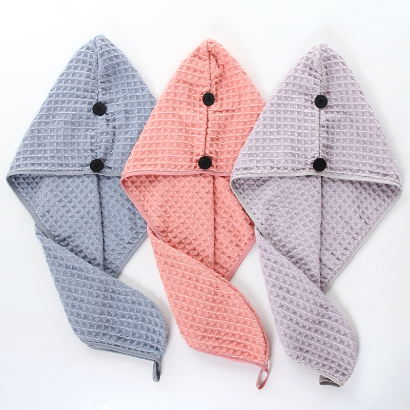 Waffle dry hat Long hat Soft wash water not easy to remove hair scarf towel
