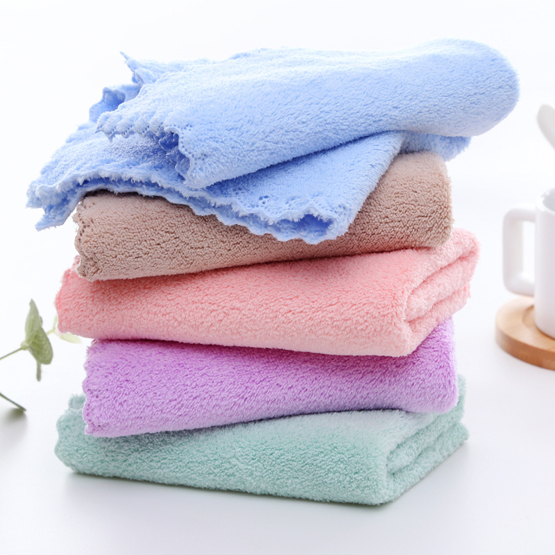 High-density coral wool plain square small children's face towel small towel kitchen rag