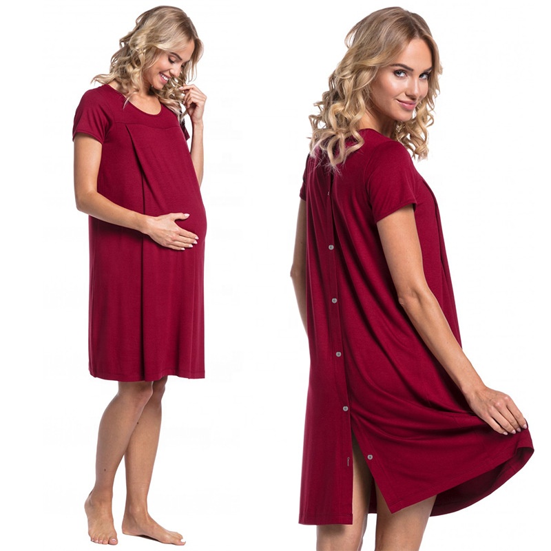 Pregnant women delivery hospital dress short sleeve on both sides of the hidden opening nursing clothing