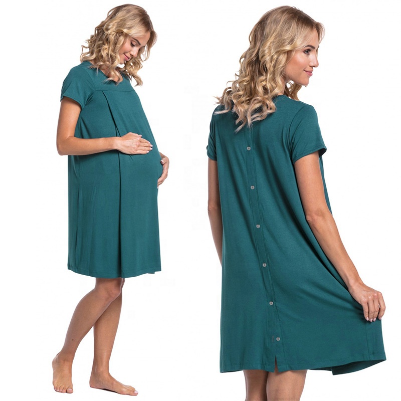 Pregnant women delivery hospital dress short sleeve on both sides of the hidden opening nursing clothing
