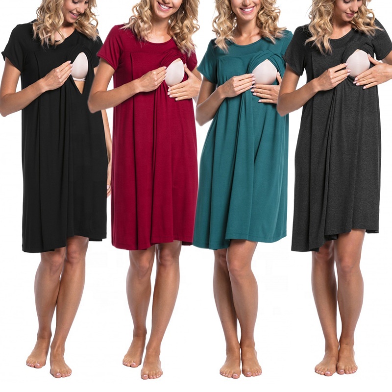 Pregnant women delivery hospital dress short sleeve on both sides of the hidden opening nursing clothing