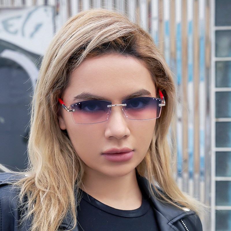 Stylish sunglasses for women Rimless diamond cut edge small frame sunglasses for women fashion