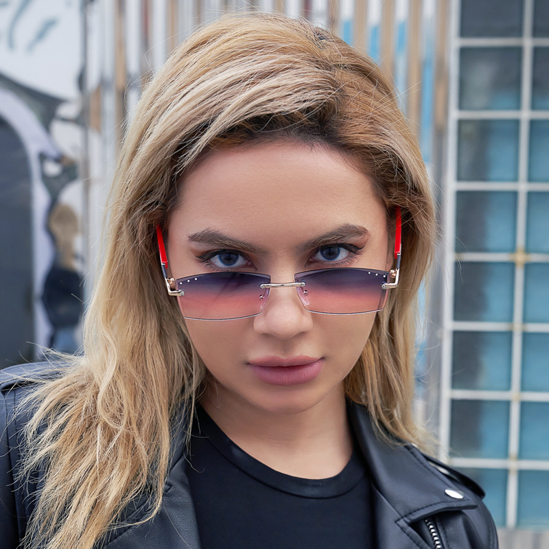 Stylish sunglasses for women Rimless diamond cut edge small frame sunglasses for women fashion