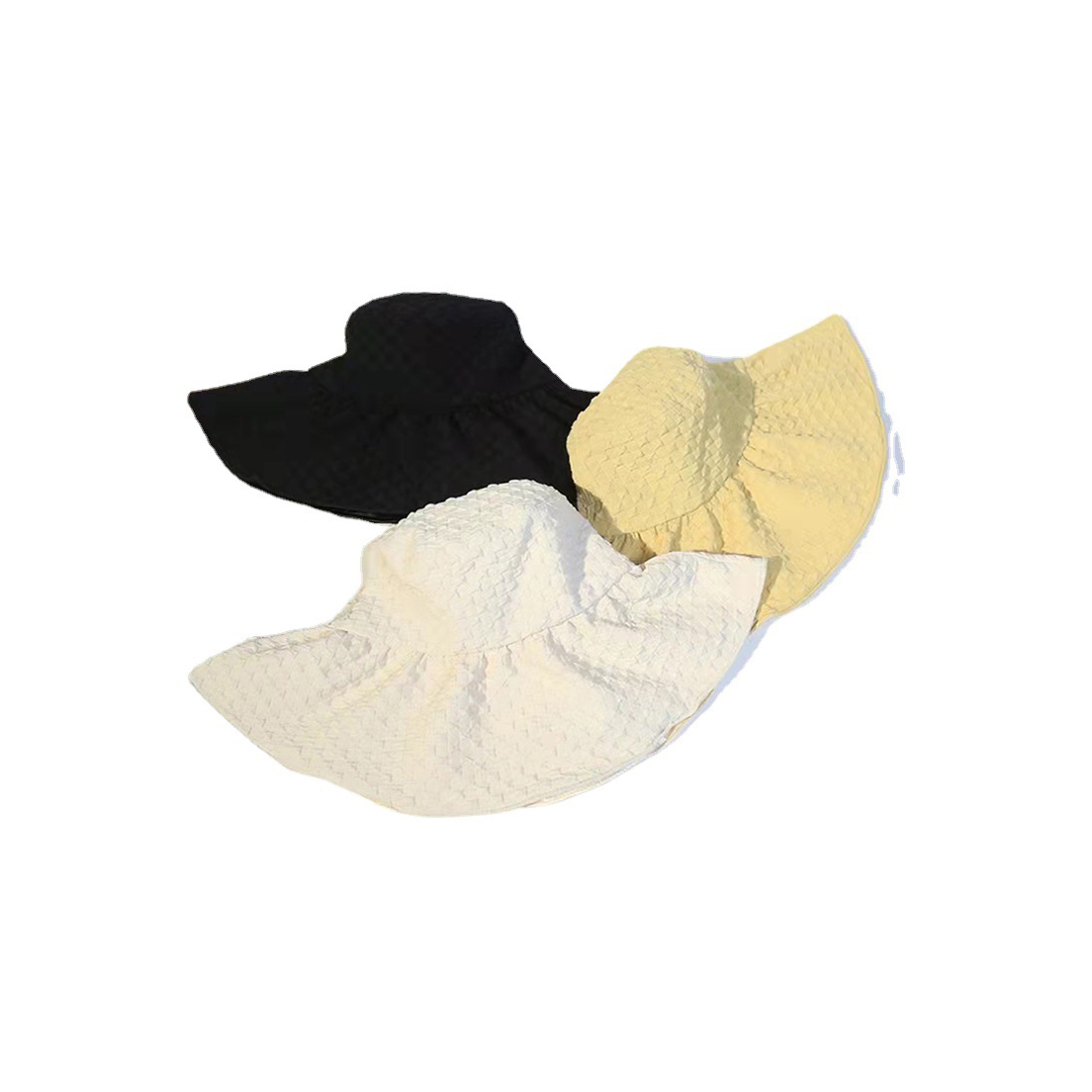 New Style Seersucker Big Brim Bucket Hat For Women Color Plastic Beach Sun Hat Convenient And Foldable