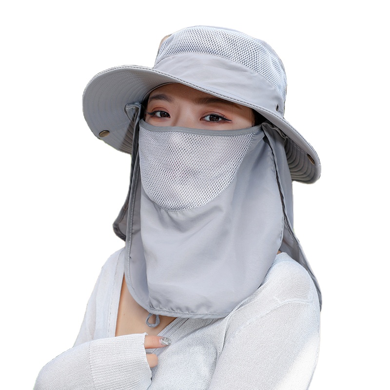 Outdoor 2 IN 1 UV Protection Mesh Bucket Hat For Women Men Wide Brim Breathable Fishing Hiking Sun Hat With Neck Flap